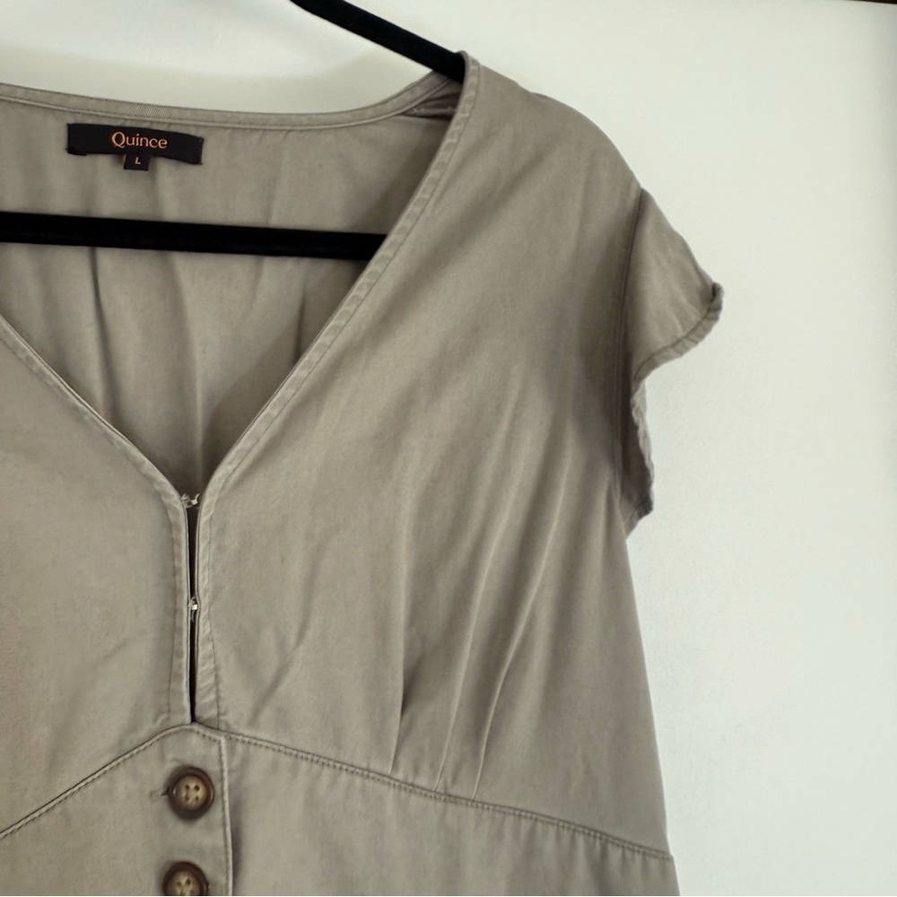 Quince Vintage Wash Tencel Button Front Midi Dress Olive Green Large Cottagecore - Picture 8 of 14